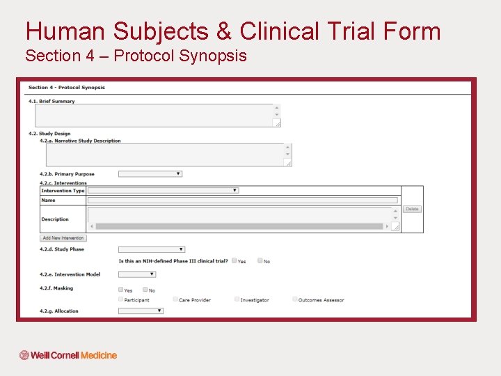 Human Subjects & Clinical Trial Form Section 4 – Protocol Synopsis 