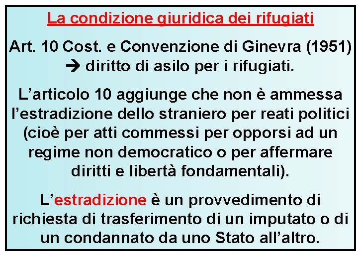 La condizione giuridica dei rifugiati Art. 10 Cost. e Convenzione di Ginevra (1951) diritto
