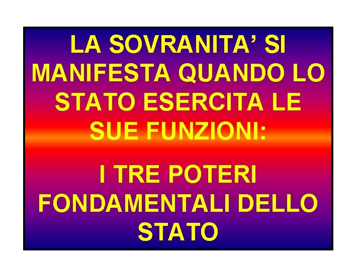 LA SOVRANITA’ SI MANIFESTA QUANDO LO STATO ESERCITA LE SUE FUNZIONI: I TRE POTERI