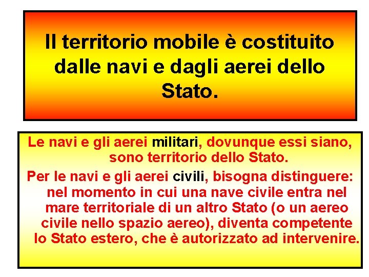 Il territorio mobile è costituito dalle navi e dagli aerei dello Stato. Le navi