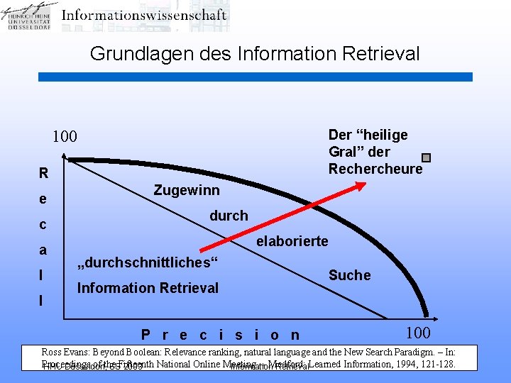 Grundlagen des Information Retrieval Der “heilige Gral” der Rechercheure 100 R e c a