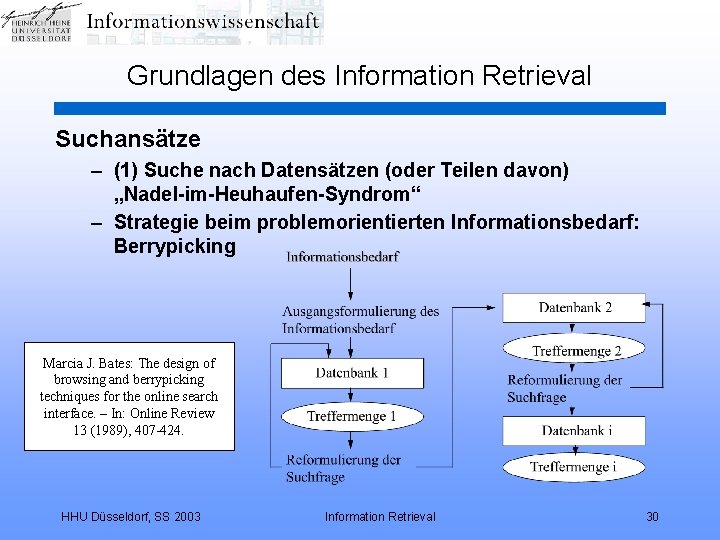 Grundlagen des Information Retrieval Suchansätze – (1) Suche nach Datensätzen (oder Teilen davon) „Nadel-im-Heuhaufen-Syndrom“