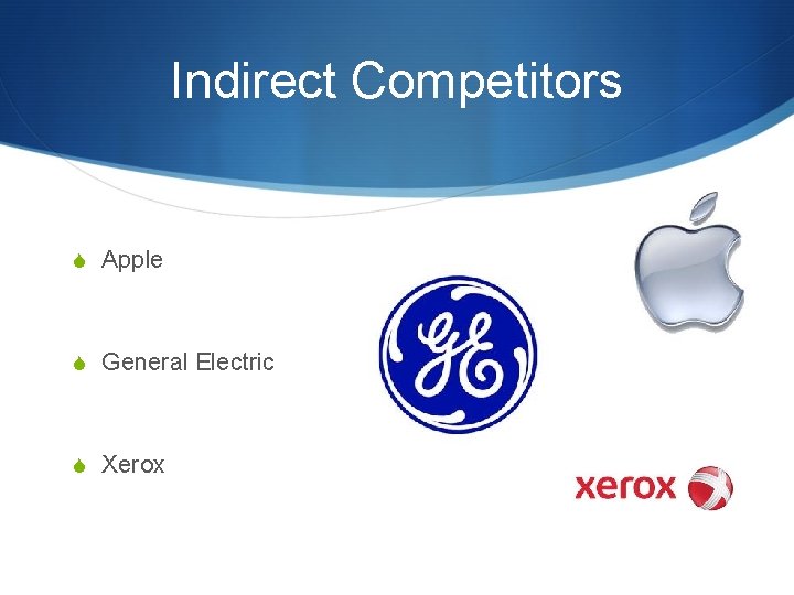 Indirect Competitors S Apple S General Electric S Xerox 