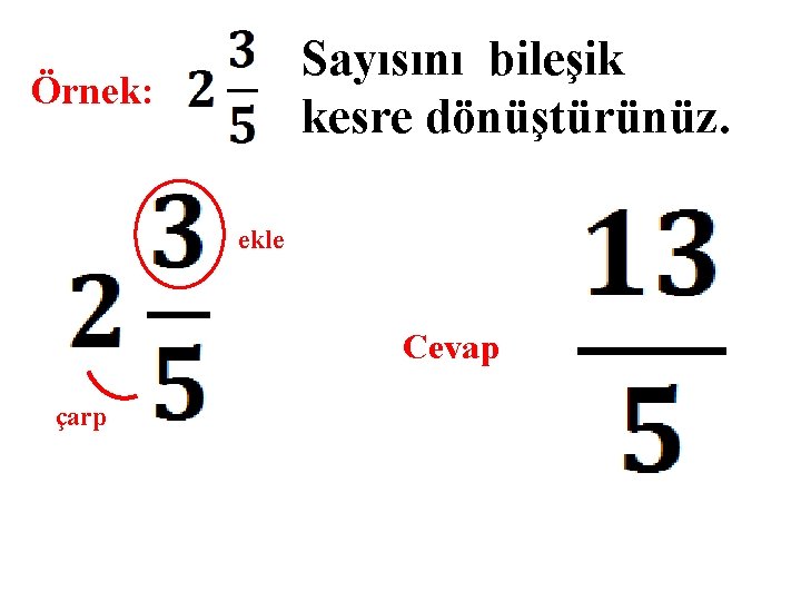 Sayısını bileşik kesre dönüştürünüz. Örnek: ekle Cevap çarp 