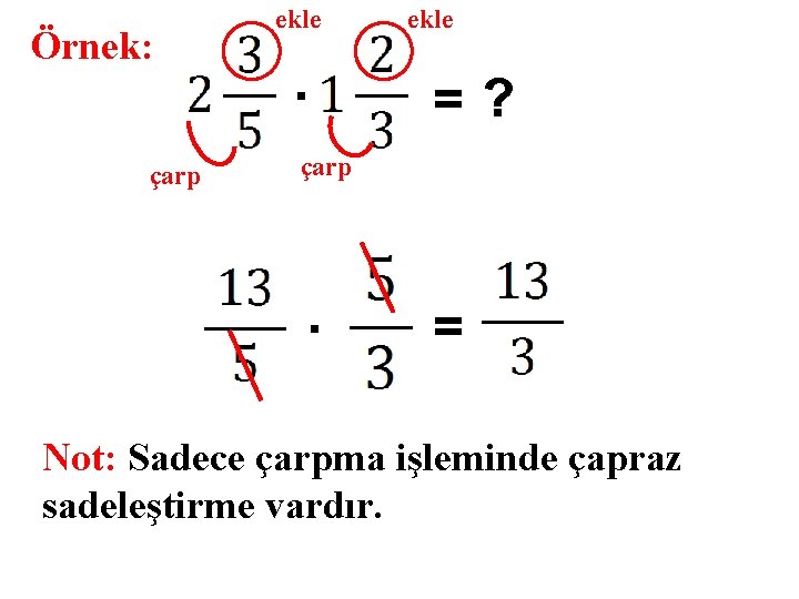 Örnek: çarp ekle =? çarp . = Not: Sadece çarpma işleminde çapraz sadeleştirme vardır.