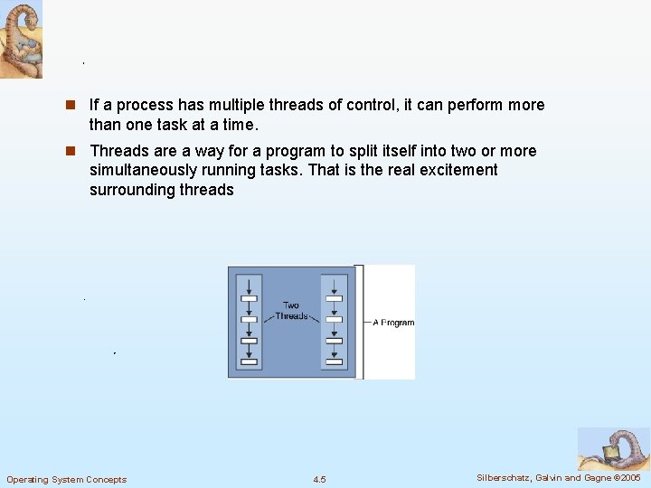 n If a process has multiple threads of control, it can perform more than