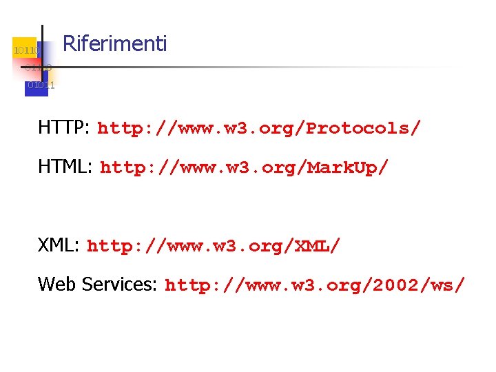 10110 Riferimenti 01100 01011 HTTP: http: //www. w 3. org/Protocols/ HTML: http: //www. w