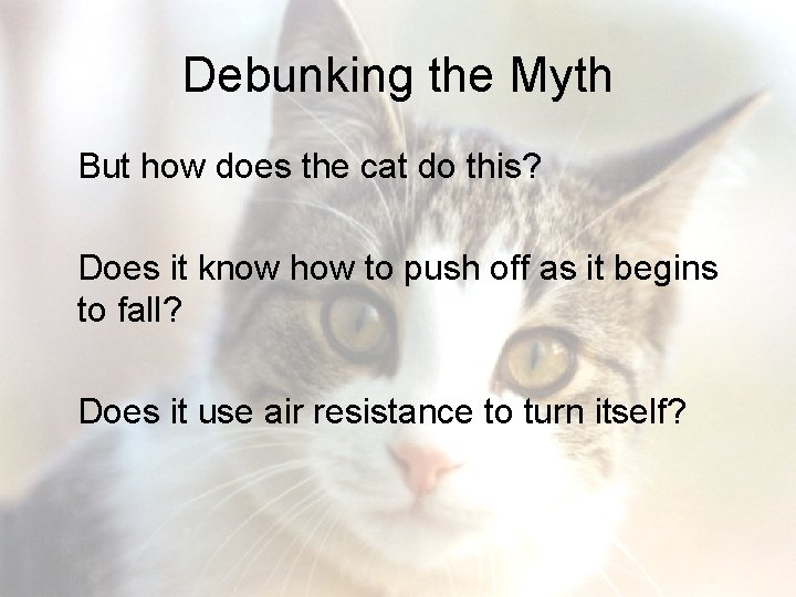 Debunking the Myth But how does the cat do this? Does it know how