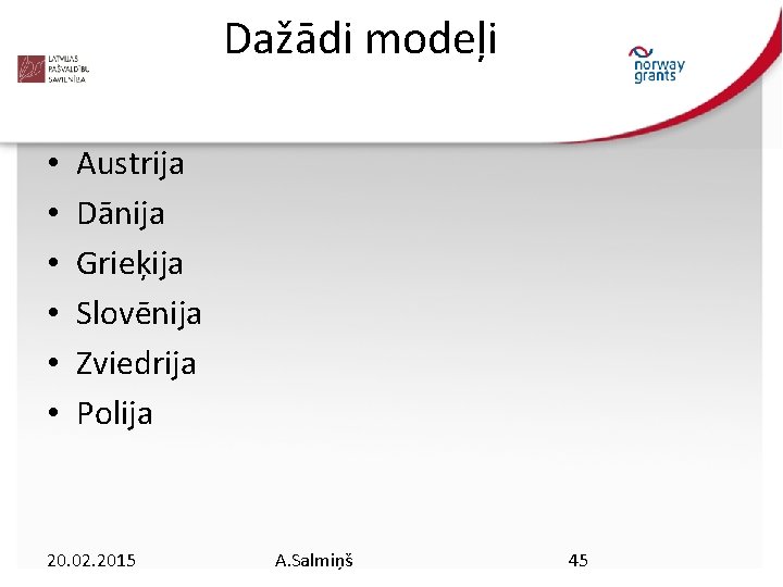 Dažādi modeļi • • • Austrija Dānija Grieķija Slovēnija Zviedrija Polija 20. 02. 2015