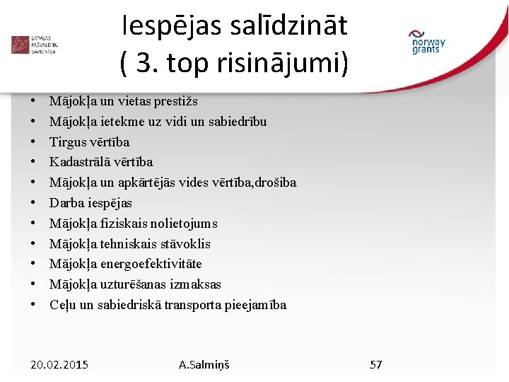 Iespējas salīdzināt ( 3. top risinājumi) • • • Mājokļa un vietas prestižs Mājokļa