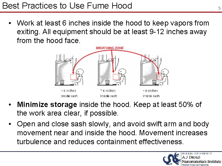 Best Practices to Use Fume Hood • Work at least 6 inches inside the