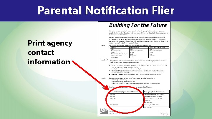 Parental Notification Flier Print agency contact information 