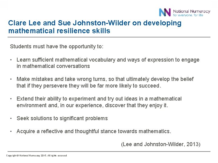 Clare Lee and Sue Johnston-Wilder on developing mathematical resilience skills Students must have the