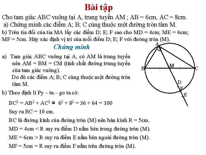 Bài tập Cho tam giác ABC vuông tại A, trung tuyến AM ; AB