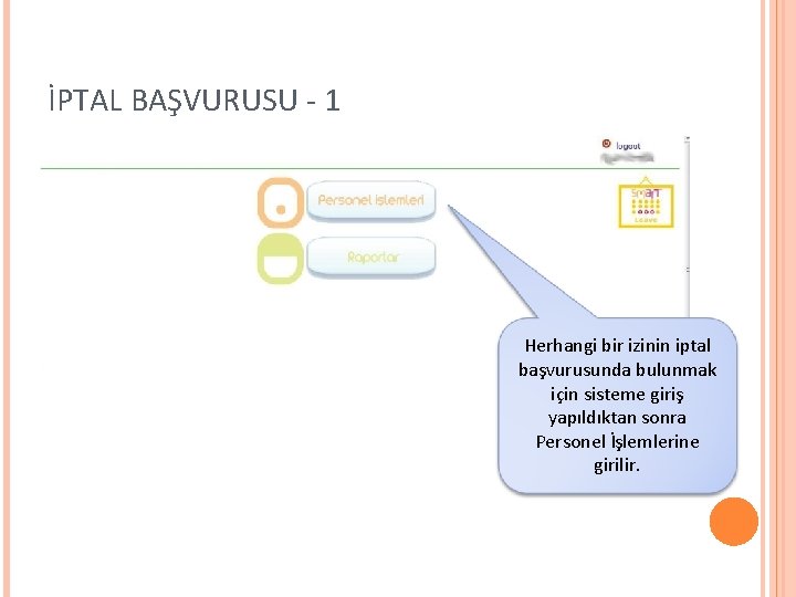 İPTAL BAŞVURUSU - 1 Herhangi bir izinin iptal başvurusunda bulunmak için sisteme giriş yapıldıktan
