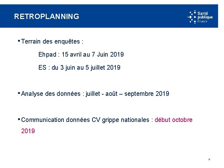 RETROPLANNING • Terrain des enquêtes : Ehpad : 15 avril au 7 Juin 2019