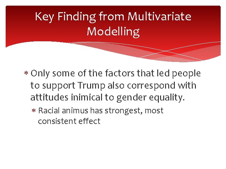 Key Finding from Multivariate Modelling Only some of the factors that led people to