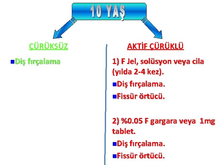 ÇÜRÜKSÜZ n. Diş fırçalama AKTİF ÇÜRÜKLÜ 1) F Jel, solüsyon veya cila (yılda 2