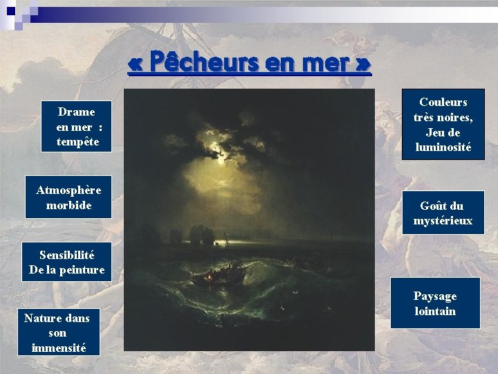  « Pêcheurs en mer » Drame en mer : tempête Atmosphère morbide Couleurs