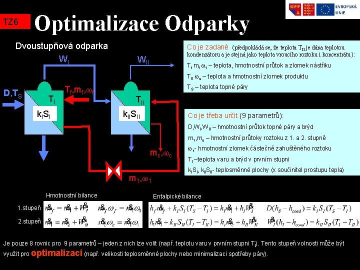 TZ 6 Optimalizace Odparky Dvoustupňová odparka WI Co je zadané (předpokládá se, že teplota