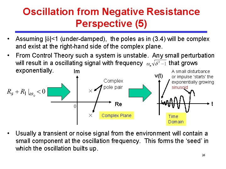 Oscillation from Negative Resistance Perspective (5) • Assuming | |<1 (under-damped), the poles as