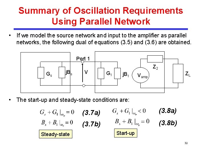 Summary of Oscillation Requirements Using Parallel Network • If we model the source network