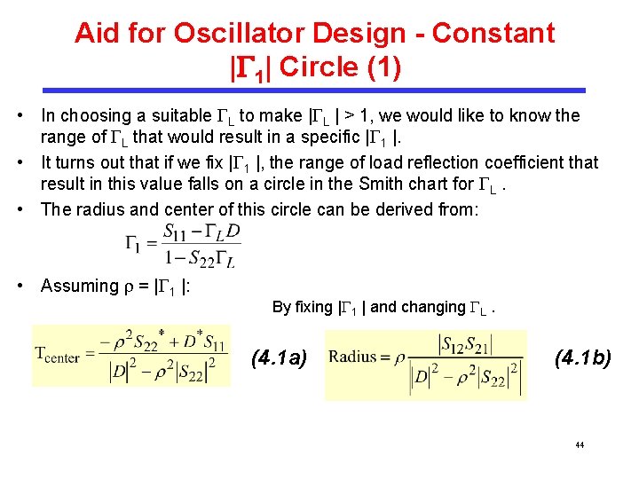 Aid for Oscillator Design - Constant | 1| Circle (1) • In choosing a