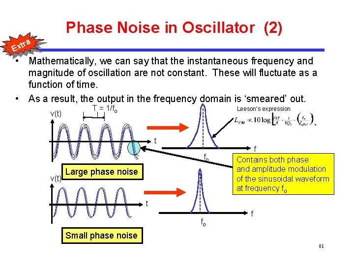 Phase Noise in Oscillator (2) tra Ex • Mathematically, we can say that the