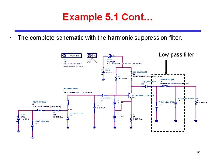Example 5. 1 Cont… • The complete schematic with the harmonic suppression filter. Low-pass