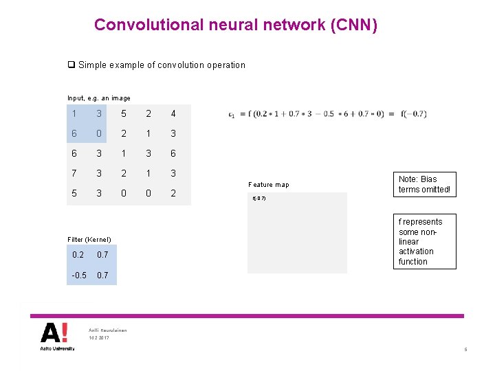 Convolutional neural network (CNN) q Simple example of convolution operation Input, e. g. an