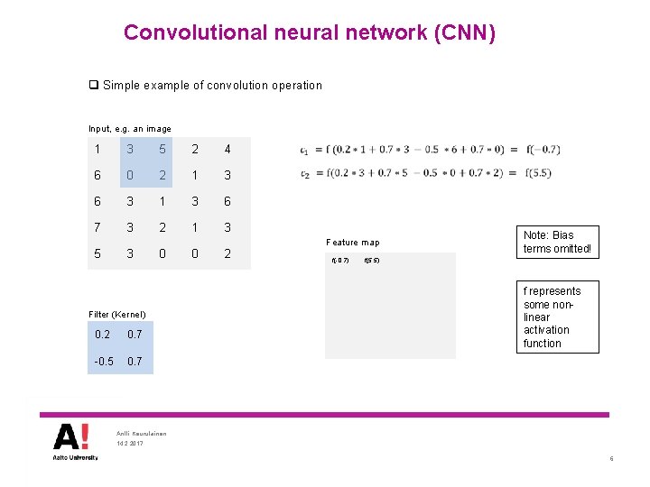 Convolutional neural network (CNN) q Simple example of convolution operation Input, e. g. an