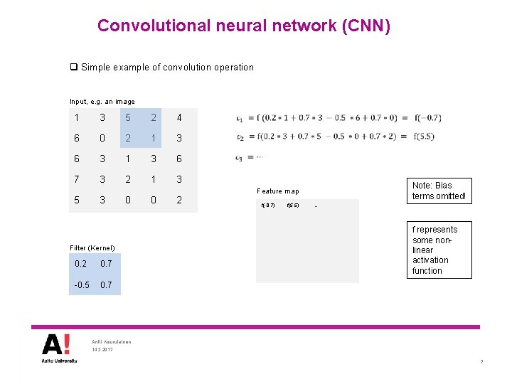 Convolutional neural network (CNN) q Simple example of convolution operation Input, e. g. an
