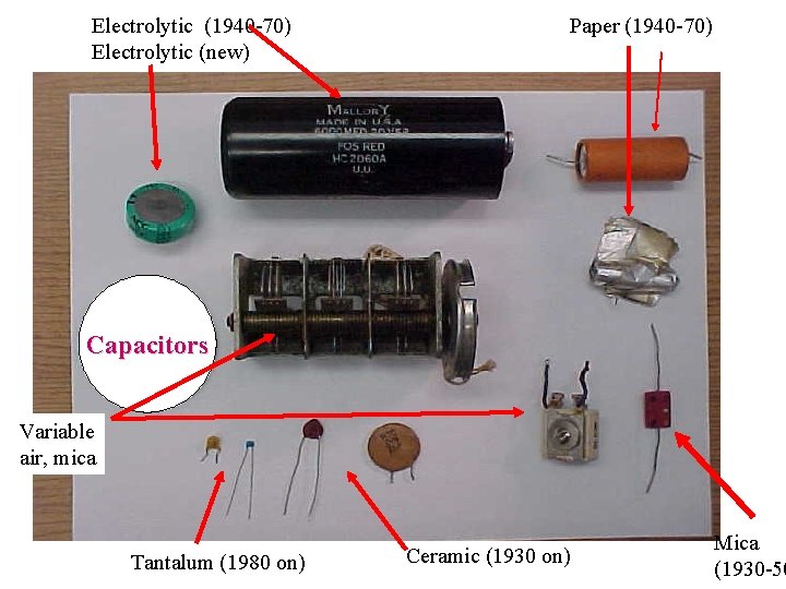 Electrolytic (1940 -70) Electrolytic (new) Paper (1940 -70) Capacitors Variable air, mica Tantalum (1980
