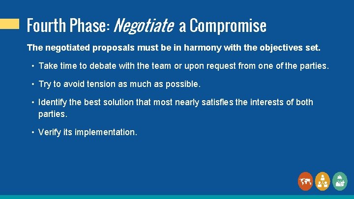 Fourth Phase: Negotiate a Compromise The negotiated proposals must be in harmony with the