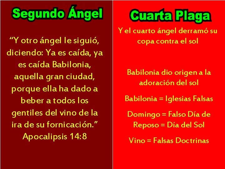 “Y otro ángel le siguió, diciendo: Ya es caída, ya es caída Babilonia, aquella