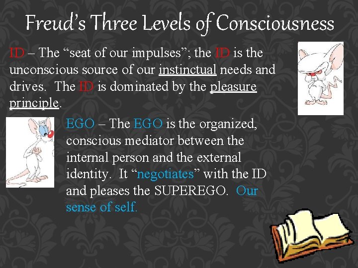 Freud’s Three Levels of Consciousness ID – The “seat of our impulses”; the ID