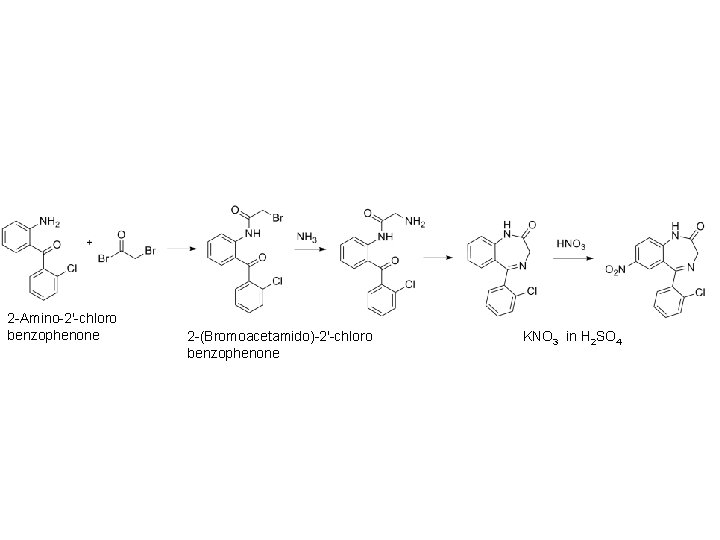 2 -Amino-2'-chloro benzophenone 2 -(Bromoacetamido)-2'-chloro benzophenone KNO 3 in H 2 SO 4 