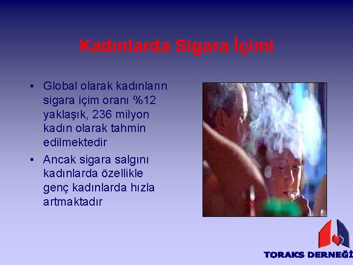 Kadınlarda Sigara İçimi • Global olarak kadınların sigara içim oranı %12 yaklaşık, 236 milyon