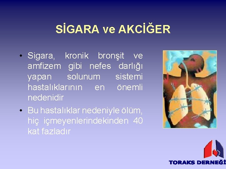 SİGARA ve AKCİĞER • Sigara, kronik bronşit ve amfizem gibi nefes darlığı yapan solunum