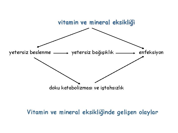 vitamin ve mineral eksikliği yetersiz beslenme yetersiz bağışıklık enfeksiyon doku katabolizması ve iştahsızlık Vitamin