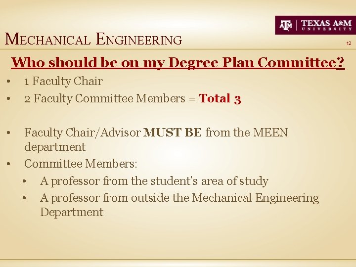 MECHANICAL ENGINEERING Who should be on my Degree Plan Committee? • • • 1