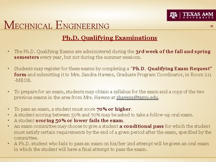 MECHNICAL ENGINEERING 15 Ph. D. Qualifying Examinations • • The Ph. D. Qualifying Exams