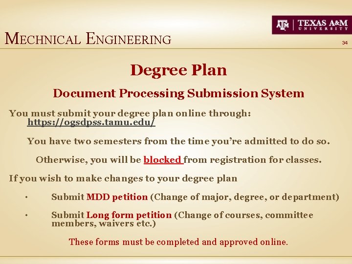 MECHNICAL ENGINEERING Degree Plan Document Processing Submission System You must submit your degree plan