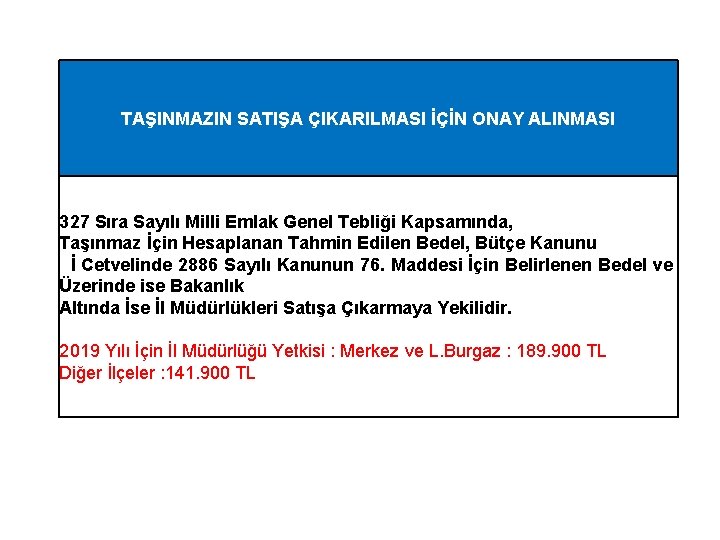 TAŞINMAZIN SATIŞA ÇIKARILMASI İÇİN ONAY ALINMASI 327 Sıra Sayılı Milli Emlak Genel Tebliği Kapsamında,