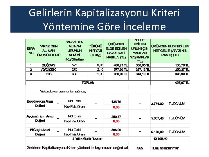 Gelirlerin Kapitalizasyonu Kriteri Yöntemine Göre İnceleme 