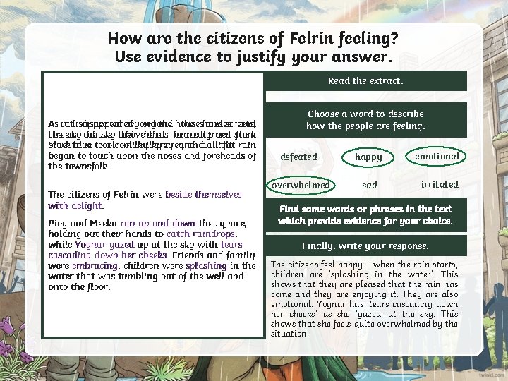 How are the citizens of Felrin feeling? Use evidence to justify your answer. Read How are the citizens of Felrin feeling? Use evidence to justify your answer. Read