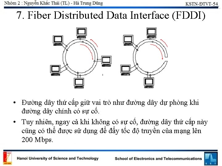 7. Fiber Distributed Data Interface (FDDI) • Đường dây thứ cấp giữ vai trò