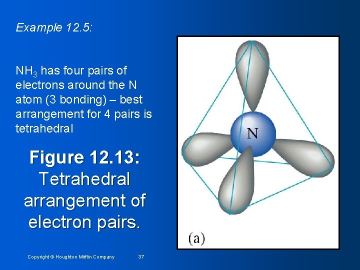 Example 12. 5: NH 3 has four pairs of electrons around the N atom