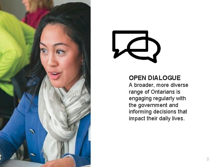 OPEN DIALOGUE A broader, more diverse range of Ontarians is engaging regularly with the