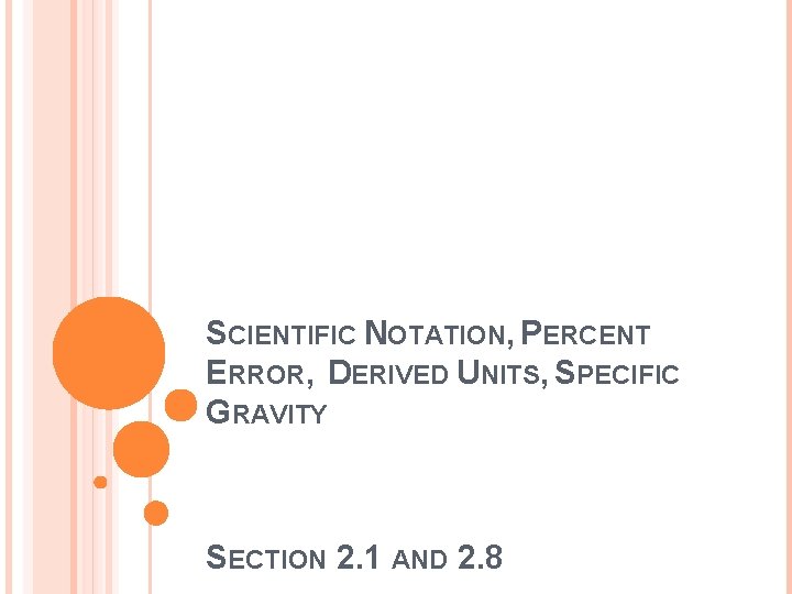 SCIENTIFIC NOTATION, PERCENT ERROR, DERIVED UNITS, SPECIFIC GRAVITY SECTION 2. 1 AND 2. 8